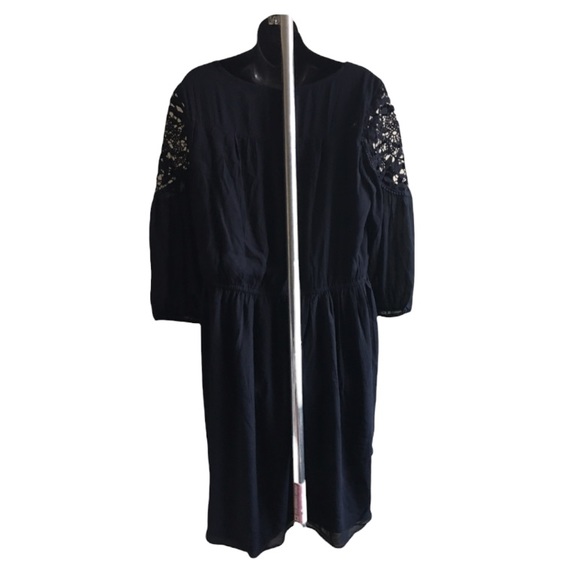 NWT LOFT Black Dress with Embroidered Lace Accents. XL. - Picture 2 of 6